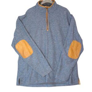 Orvis Mens Blue Quarter-Zip Pullover Sweater With Leather Elbow Patches L